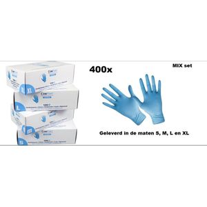 400x Mix Handschoenen nitril blauw mt.S, mt.M, mt.L en mt. XL - bacteriën virussen wegwerp handschoenen Nitril handschoen poedervrij - 400 stuks