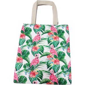 Damestas Flamingo Groen - Shopper met ritssluiting - Schoudertas - Handtas - Zomer Strandtas