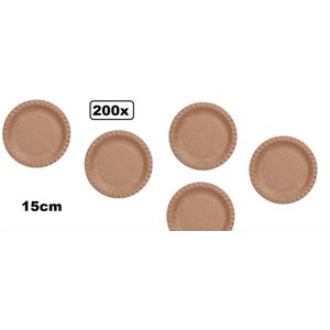 200x Kartonnen borden kraft 15cm - bord karton milleu eten festival gebak thema feest
