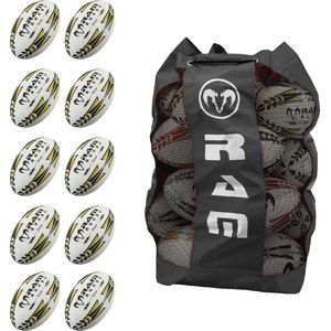 RAM Rugby Victor Elite 10x - Wedstrijdbal bundel met draagtas - Evolution Rubber-Technology - Nr. 1 Rugby Merk in Europa Maat 4, Tas: Breathable RAM® Engeland - Uniek 3d Grip techn. Prof.