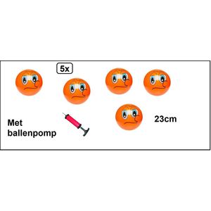 5x Speel voetbal smiling face 23 cm groen + ballenpomp - voetbal speelbal strand straat bal