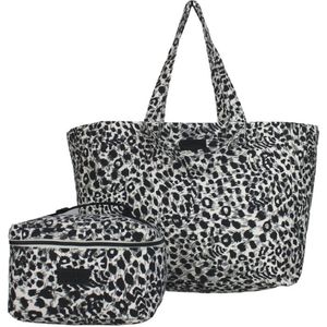 Fana Bags Reisset Strandtas/Weekendtas + Toilettas - grote shopper/strandtas panterprint + bijpassende beautycase dames