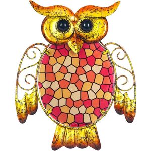 Uil | metaal & glas | mozaiek | oranje | M | 24 x 20cm | wanddecoratie | huis, tuin, schutting en terras | voor binnen en buiten