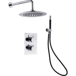 Ced'or complete inbouw regendouche 20 cm met wandarm en staafhanddouche + slang in het zwart Chroom ( inbouw + afbouwdelen )