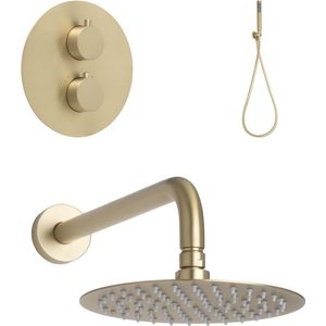 Ced'or Brass Inbouw Regendouche Met Wandarm - 30cm Hoofddouche - Geborsteld Messing - Mat Goud