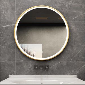 Bella Mirror - Badkamerspiegel - Rond - Gouden Frame - LED Verlichting - Anti-condens