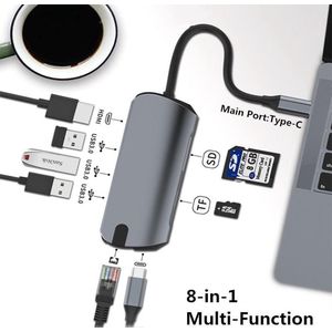 8-in-1 USB-C Dock - Stroomtoevoer - Netwerk - HDMI 4K - USB-C - 3x USB 3.0