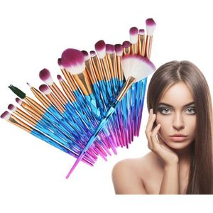 Make-up Kwastenset - 20-Delig - Make-up Brushset - Synthetisch Haar - Blauw Met Paars