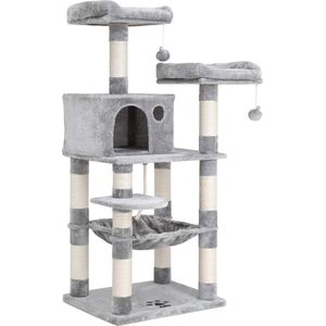 Nancy's Kattenboom - Krabpaal - Klimboom voor katten - Kat Toren met grot - Lichtgrijs - 55 x 45 x 143 cm