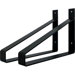 GoudmetHout Industriële Plankdragers XL 35 cm - Staal - Mat Zwart - 4 cm x 35 cm x 25 cm - Plankendrager