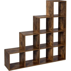 Nancy's Boekenkast - 10 Vakken - Archiefkast - Kast - Kasten - Hout - Bruin - Industrieel - 129,5 x 30,5 cm