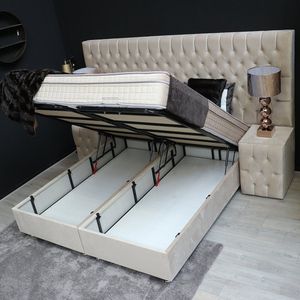 Boxspring bed met opbergruimte - 160x200 cm  Incl. 2x Nachtkastjes  velvet beige  Opbergbed Marbella