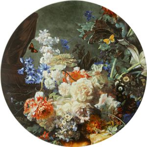 Heinen Delfts Blauw - Wandbord - Bloempracht - Blauw - D 42 H 3,5 cm