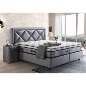 Boxspring met opbergruimte ▶ Kenza opbergbed ◀ met 30cm hoog koudschuim HR matras  Inclusief Topper - kleur brons - 180x200 - 2x Nachtkasje erbij