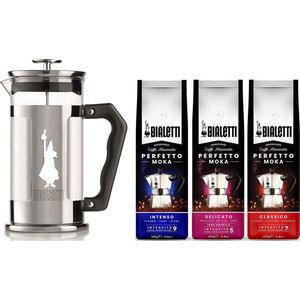 Bialetti Coffee Press Presioza 1000ml + Bialetti koffie proefpakket 3 x 250gr