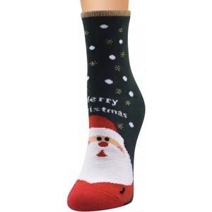 Kerstthema sokken - Winterthema sokken - Kerstsokken met glitter - Groen - Kerstman - Unisex maat 36 - 41