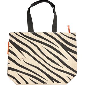 Shopper / strandtas met rits van NoMorePlastic - Zebra - Duurzaam - Gerecycled bedlinnen - Cadeau voor vrouw