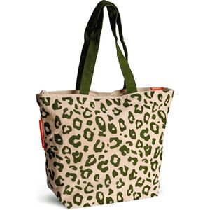 Shopper / strandtas met rits van NoMorePlastic - Luipaard - Duurzaam - Gerecycled bedlinnen - Cadeau voor vrouw