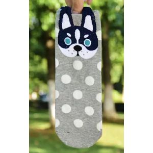 Gestippelde honden enkelsokken grijs - Cartoon Style - Hond - Unisex Sokken - Maat 36-41