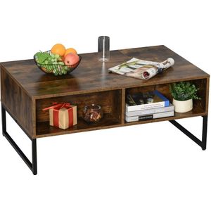 Medina Pasadena Salontafel - Koffietafel - In Hoogte Verstelbaar Blad - 100L x 60D x 40H cm - Opbergruimte - Toplift - Ruimtebesparend - Bruin - Bewerkt Hout - Staal Grame