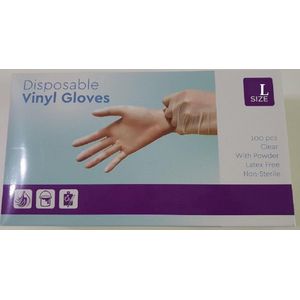 Handschoenen Wegwerp Clear Gepoederd Vinyl Large 100 Stuks - Maat L - (Latex Vrij!)