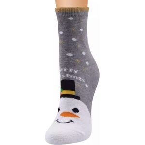 Kerstthema sokken - Winterthema sokken - Kerstsokken met glitter - Grijs - Sneeuwpop - Unisex maat 36 - 41