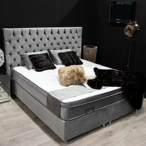 Boxspring bed met opbergruimte - 180x200 cm - velvet grijs - Opbergbed Rixos