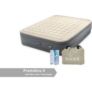 Intex luchtbed PremAire II - 2 persoons - 152 x 203 x 46 cm - grijs - met ingebouwde elektrische pomp (incl. Reparatiekit)