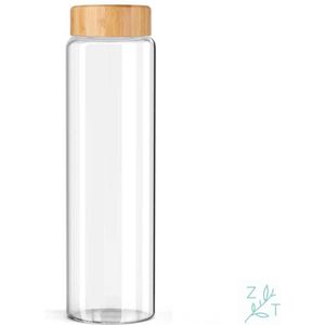 ZijTak - Originele drinkfles - Glas - Bamboe deksel - Fles - Waterfles - Transparant - 1 liter