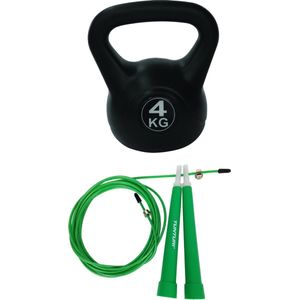 Tunturi - Fitness Set - Springtouw Groen - Kettlebell 4 kg