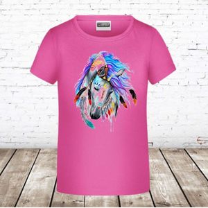 Roze t-shirt met paarden hoofd -James & Nicholson-158/164-t-shirts meisjes