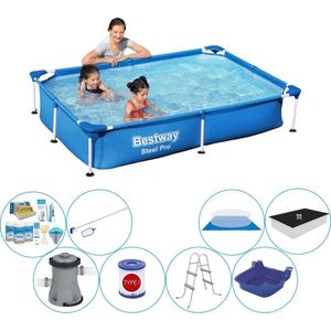 Steel Pro Rechthoekig Zwembad - 221 x 150 x 43 cm - Blauw - Inclusief Pomp - Voordeelpakket