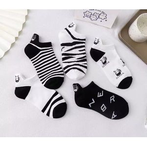 Set van 5 paar zebrasokken - Zwart-Wit - Enkelsokken Zebra - Unisex - Multipack - Maat 36-41