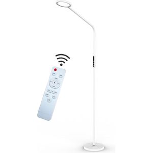 Staande Led lamp Wit, dimbaar, 12 W, 5 helderheidsmodi en 5 kleurtemperaturen, oogvriendelijk, bureaulamp en staande lamp, leeslamp, led met afstandsbediening, touch-control-paneel, flexibele hals