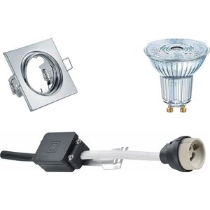 LED Spot Set - OSRAM Parathom PAR16 927 36D - GU10 Fitting - Dimbaar - Inbouw Vierkant - Glans Chroom - 3.7W - Warm Wit 2700K - Kantelbaar 80mm