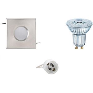 LED Spot Set - OSRAM Parathom PAR16 930 36D - Aigi - GU10 Fitting - Waterdicht IP65 - Dimbaar - Inbouw Vierkant - Mat Chroom - 3.7W - Warm Wit 3000K - 82mm