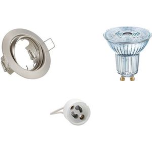 LED Spot Set - OSRAM Parathom PAR16 927 36D - GU10 Fitting - Dimbaar - Inbouw Rond - Mat Nikkel - 3.7W - Warm Wit 2700K - Kantelbaar Ø83mm