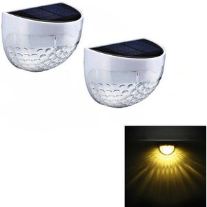 Tuinverlichting op zonneenergie | Solar tuinverlichting | Uniek 6 LED lichteffect | 2 stuks | Incl. bevestigingsmateriaal | Wandlamp buiten | Wit | Warm wit licht