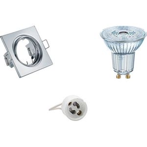 LED Spot Set - OSRAM Parathom PAR16 930 36D - GU10 Fitting - Dimbaar - Inbouw Vierkant - Glans Chroom - 5.5W - Warm Wit 3000K - Kantelbaar 80mm