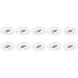 Spot Armatuur 10 Pack - Pragmi Alpin Pro - GU10 Inbouwspot - Rond - Wit - Aluminium - Kantelbaar - Ø92mm