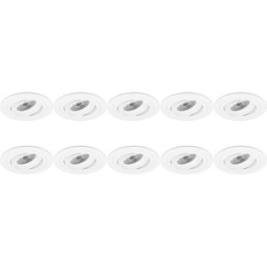 Spot Armatuur 10 Pack - Pragmi Alpin Pro - GU10 Inbouwspot - Rond - Wit - Aluminium - Kantelbaar - Ø92mm