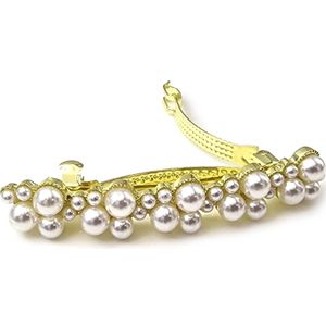 Goudkleurige haarspeld met grote en kleine witte parels - 6cm