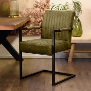 HUUS Stoel België met armleuning - Topkwaliteit stoel - Zitting is gemaakt van Leer - 52x61x88 cm