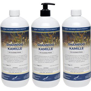 Shampoo Kamille - 1 Liter - set van 3 stuks - met gratis pomp - voordeelverpaakking - haarverzorging