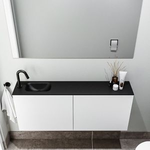 Zaro Polly toiletmeubel 120cm mat wit met zwarte wastafel met kraangat links