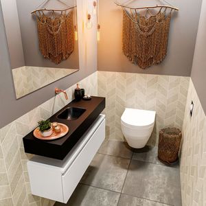 Mondiaz Andor toiletmeubel 100cm mat wit met zwarte wastafel midden zonder kraangat
