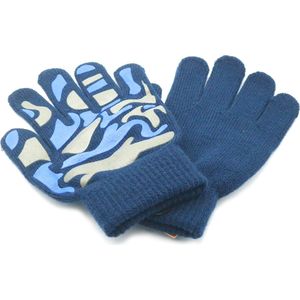 Handschoenen voor kinderen donker blauw met camouflageprint acryl