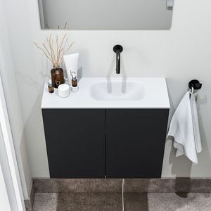 Zaro Polly toiletmeubel 60cm mat zwart met witte wastafel zonder kraangat rechts