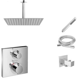 Hansgrohe Ecostat Square inbouw douchekraan met Mueller Cube 30cm douchekop en plafondarm regendouche chroom