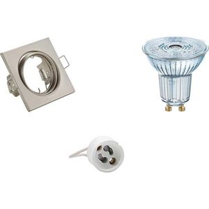 Voordeelset: LED Spot Set - LEDVANCE Parathom PAR16 927 36D - GU10 Fitting - Dimbaar - Inbouw Vierkant - Mat Nikkel - 3.7W - Warm Wit 2700K - Kantelbaar 80mm